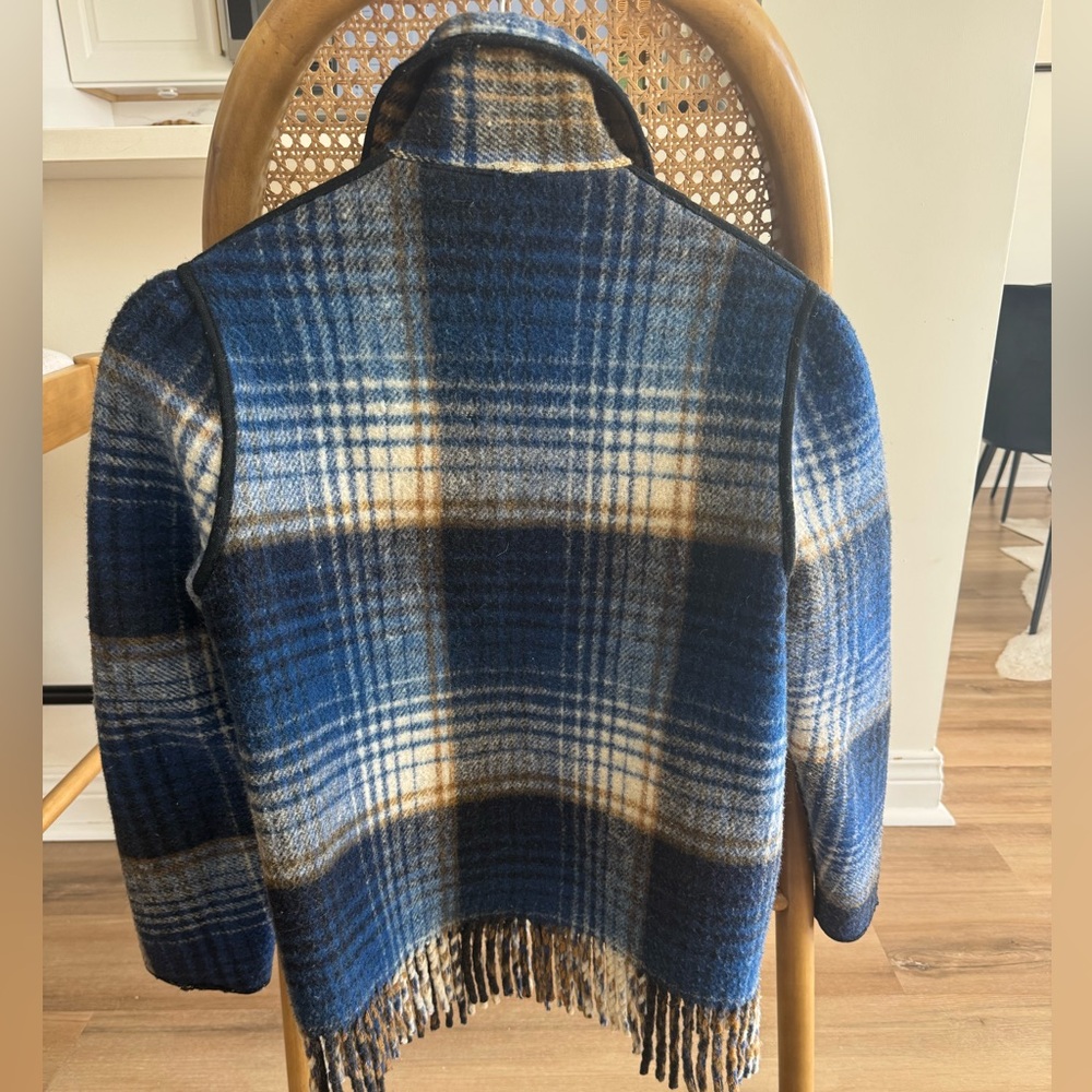 Fringe Plaid Wool Jacket, Reversible With Puff Sl… - image 2